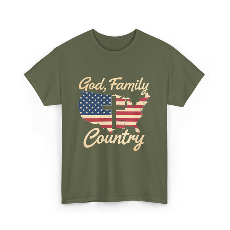 God Family Country Christian T-Shirt - Military Green