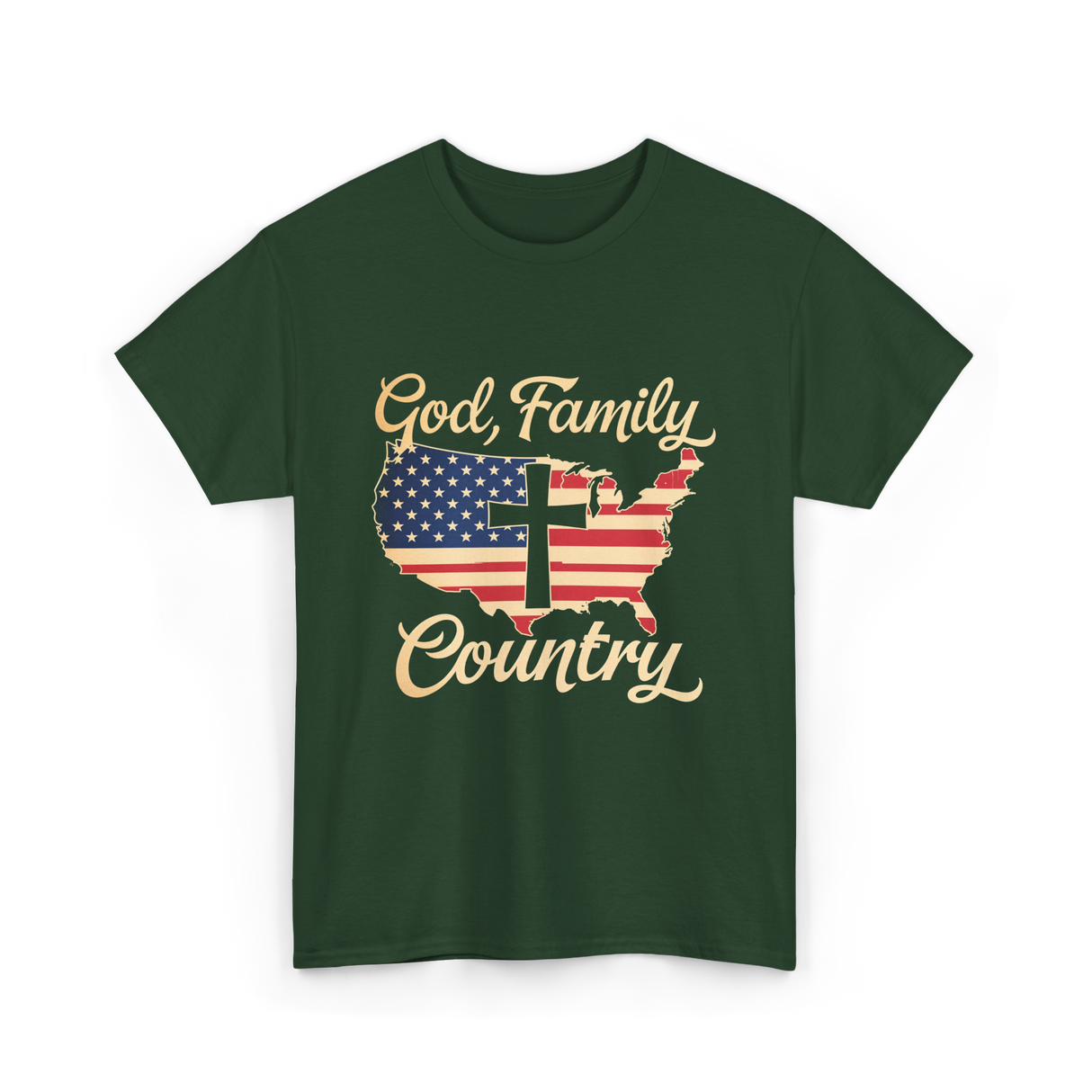 God Family Country Faith T-Shirt - Forest Green