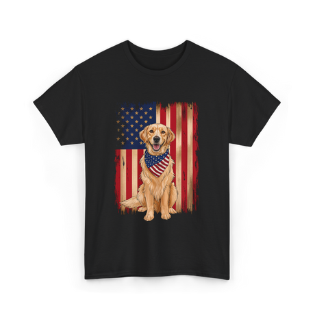 Golden Retriever American Flag Dog T-Shirt - Black