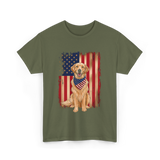 Golden Retriever American Flag Dog T-Shirt - Military Green