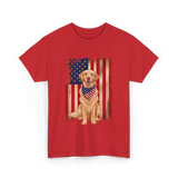 Golden Retriever American Flag Dog T-Shirt - Red