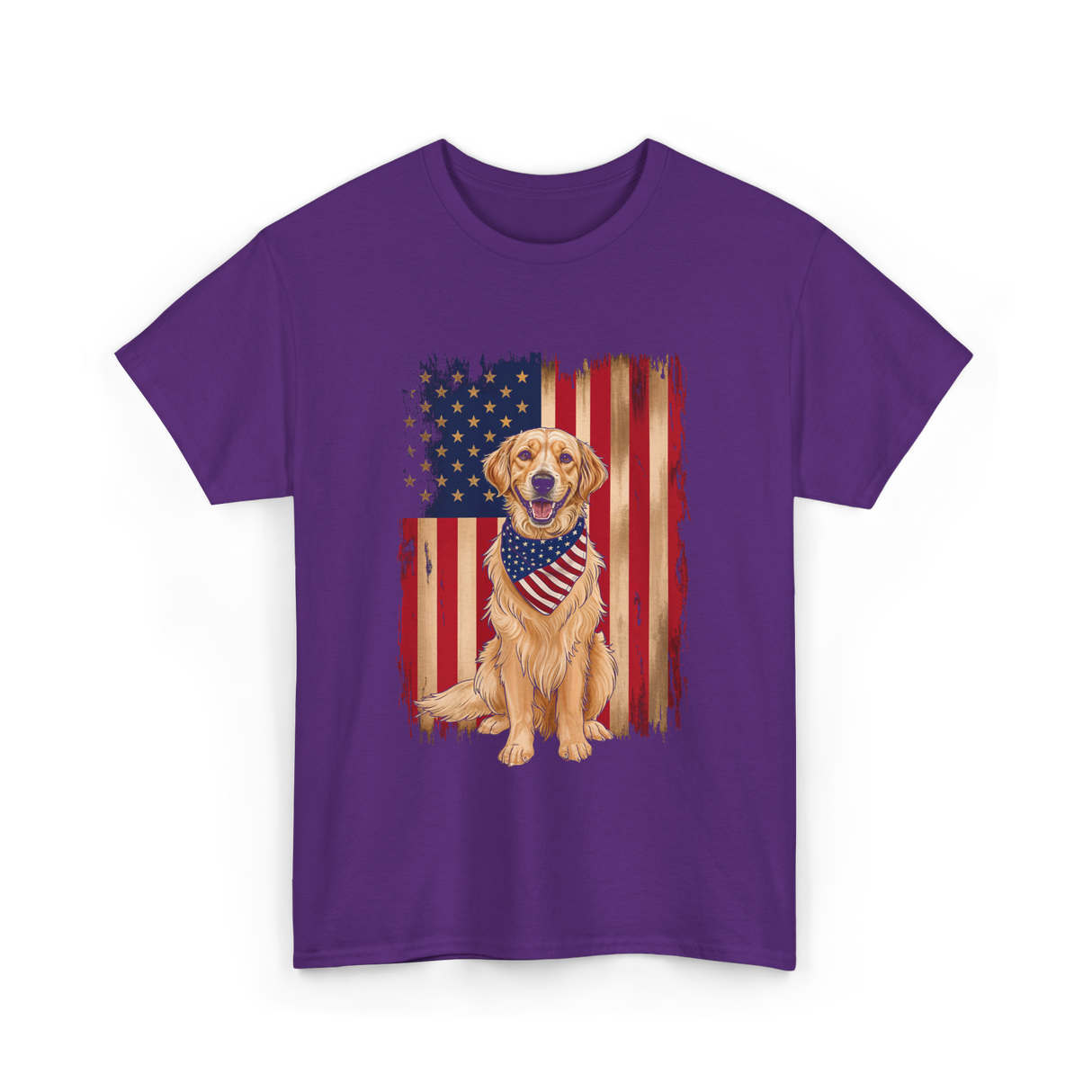 Golden Retriever American Flag Dog T-Shirt - Purple