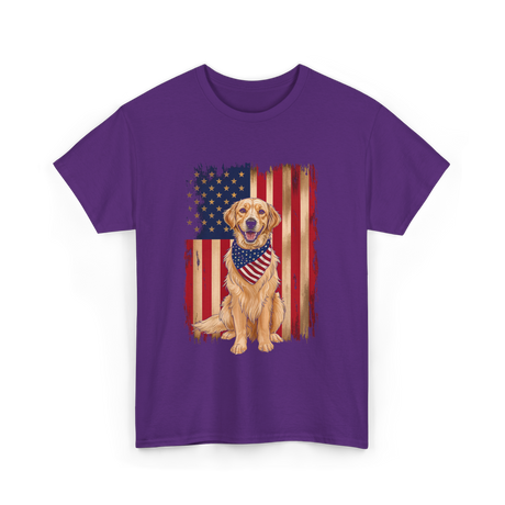 Golden Retriever American Flag Dog T-Shirt - Purple