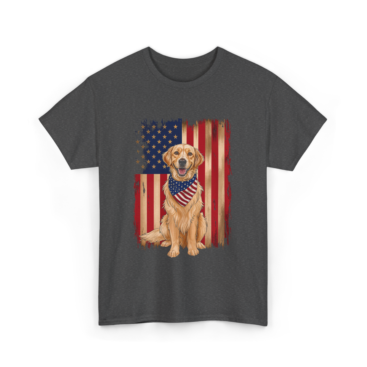 Golden Retriever American Flag Dog T-Shirt - Dark Heather