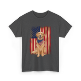 Golden Retriever American Flag Dog T-Shirt - Dark Heather