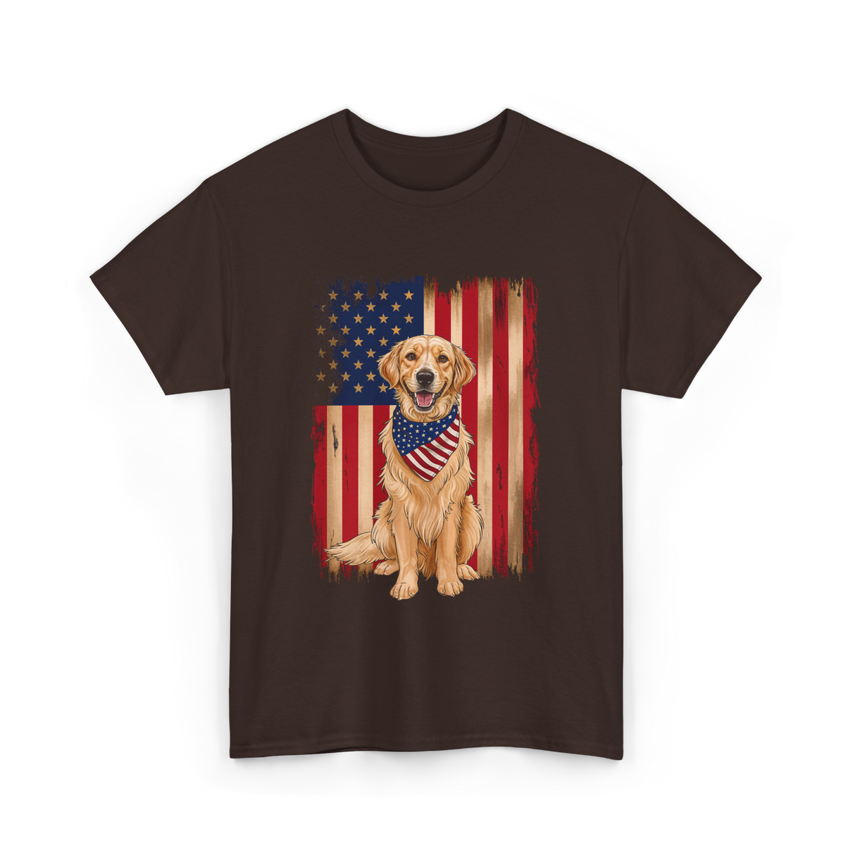 Golden Retriever American Flag Dog T-Shirt - Dark Chocolate