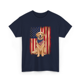 Golden Retriever American Flag Dog T-Shirt - Navy