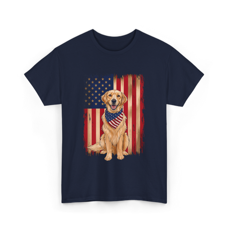 Golden Retriever American Flag Dog T-Shirt - Navy