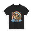 Golden Retriever Riding Dinosaur Pets T-Shirt - Black