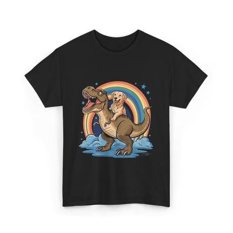 Golden Retriever Riding Dinosaur Pets T-Shirt - Black