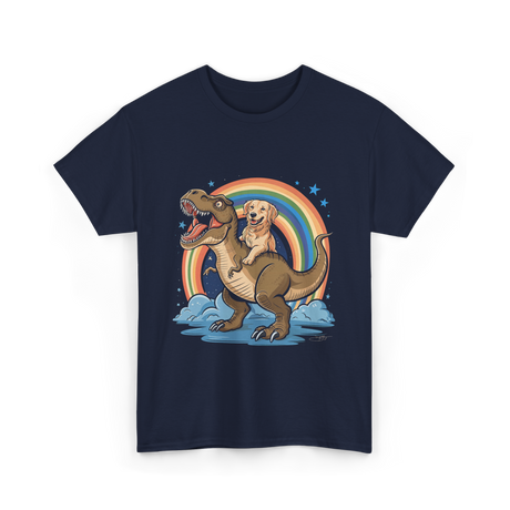 Golden Retriever Riding Dinosaur Pets T-Shirt - Navy