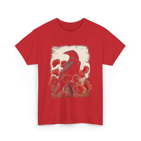 Gothic Raven Rose Raven Crow T-Shirt - Red