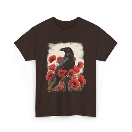 Gothic Raven Rose Raven Crow T-Shirt - Dark Chocolate