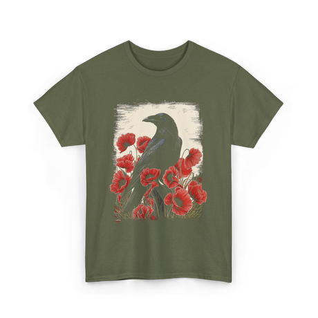 Gothic Raven Rose Raven Crow T-Shirt - Military Green