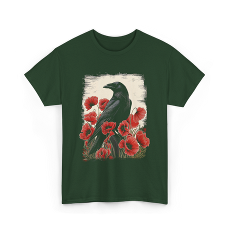 Gothic Raven Rose Raven Crow T-Shirt - Forest Green