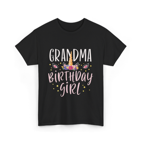 Grandma Birthday Girl Unicorn T-Shirt - Black