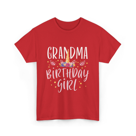 Grandma Birthday Girl Unicorn T-Shirt - Red