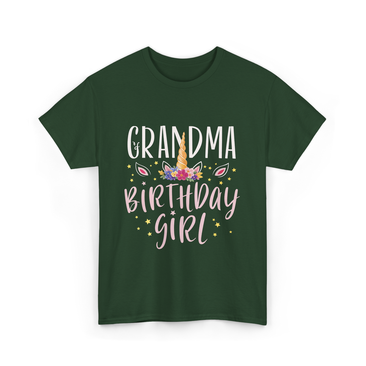 Grandma Birthday Girl Unicorn T-Shirt - Forest Green