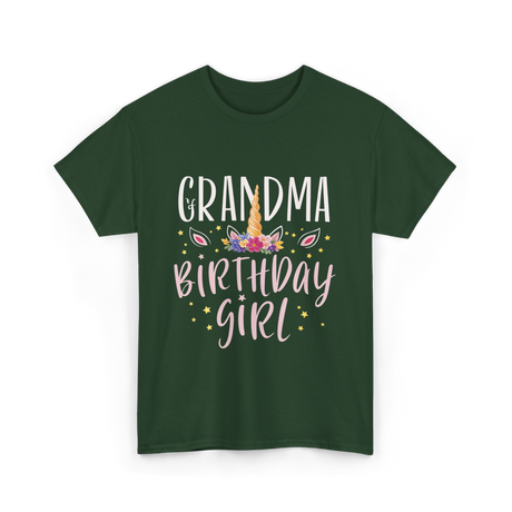 Grandma Birthday Girl Unicorn T-Shirt - Forest Green