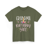 Grandma Birthday Girl Unicorn T-Shirt - Military Green