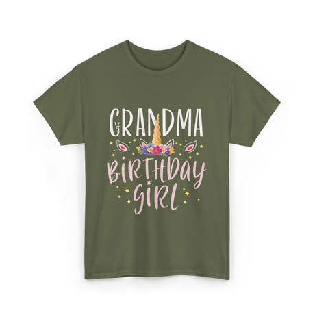 Grandma Birthday Girl Unicorn T-Shirt - Military Green