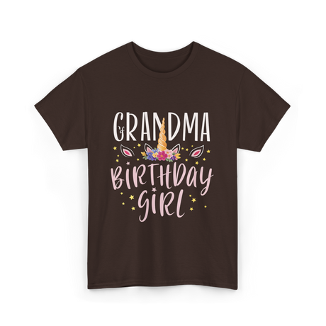 Grandma Birthday Girl Unicorn T-Shirt - Dark Chocolate