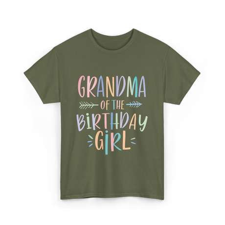 Grandma of the Birthday Girl Celebration T-Shirt - Military Green