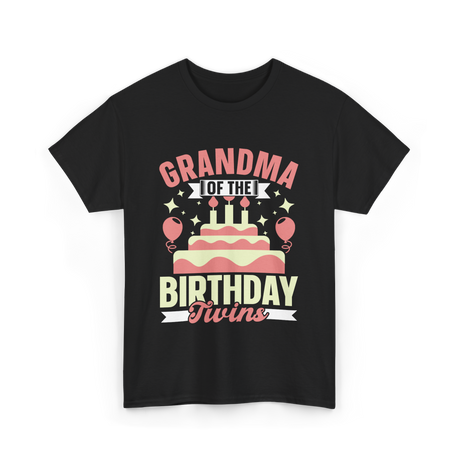 Grandma of the Birthday Twins Celebration T-Shirt - Black