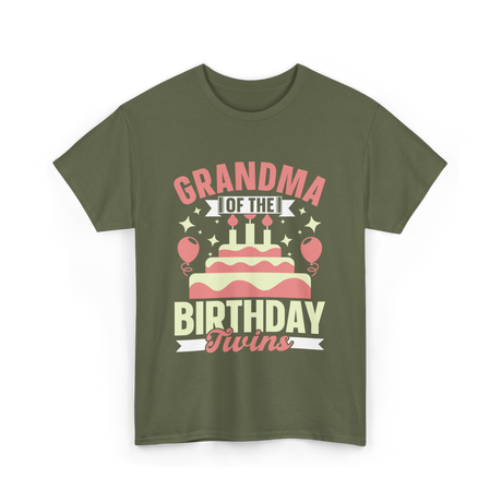 Grandma of the Birthday Twins Celebration T-Shirt - Military Green