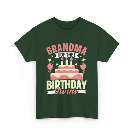 Grandma of the Birthday Twins Celebration T-Shirt - Forest Green