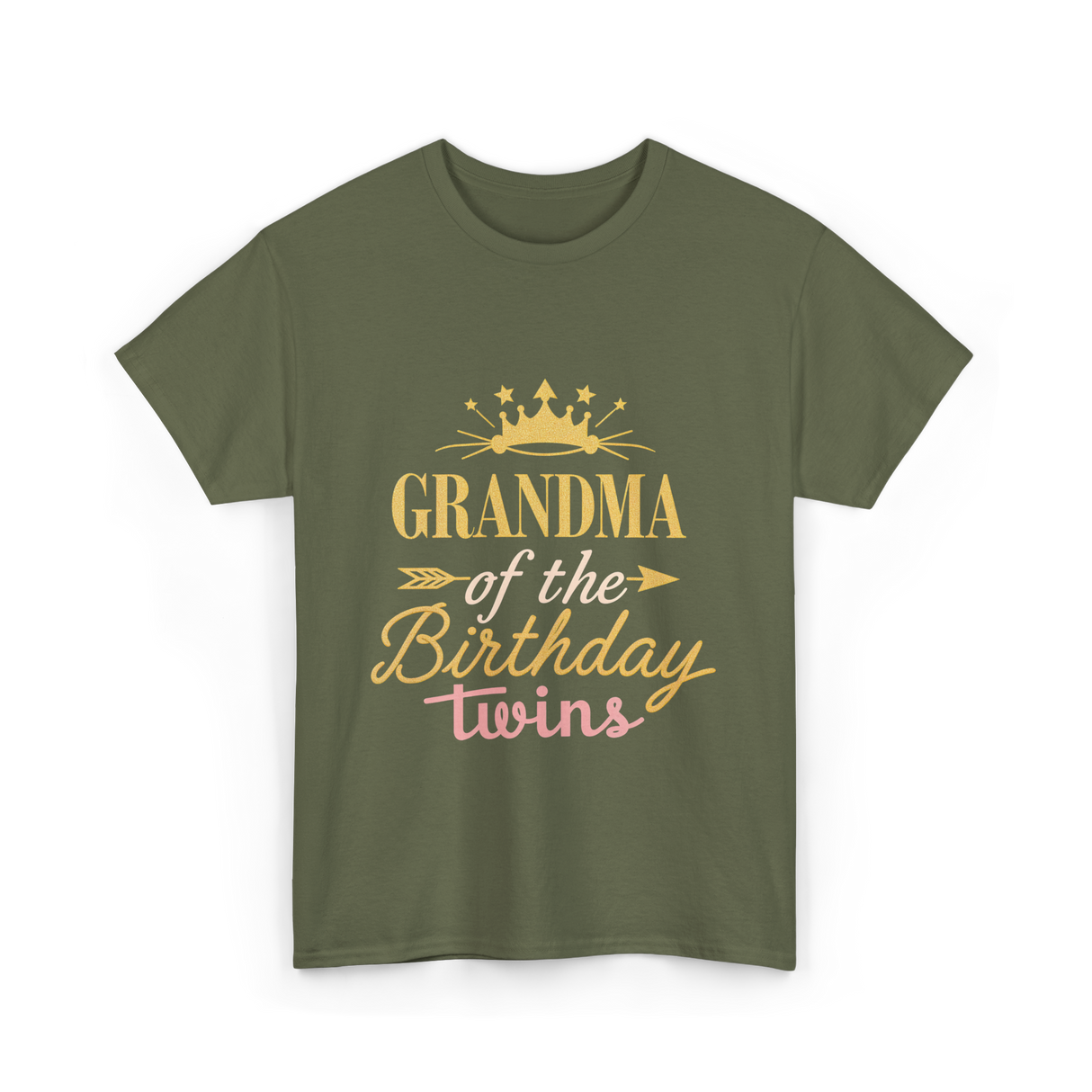 Grandma Of The Birthday Twins Celebration T-Shirt - Military Green