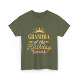 Grandma Of The Birthday Twins Celebration T-Shirt - Military Green