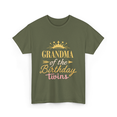 Grandma Of The Birthday Twins Celebration T-Shirt - Military Green