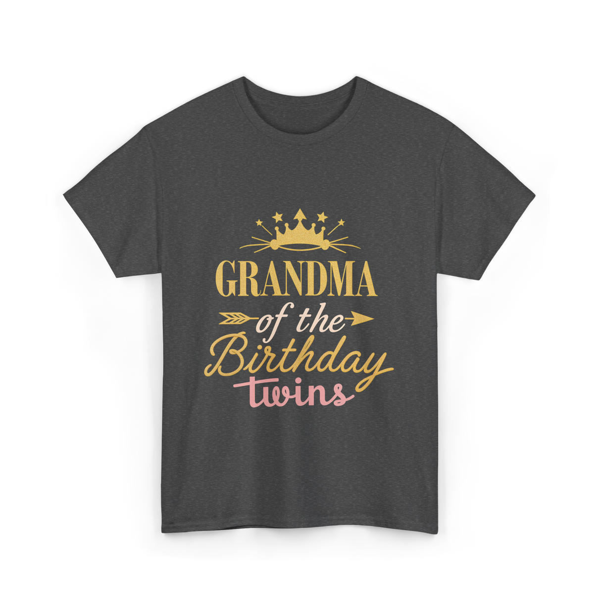 Grandma Of The Birthday Twins Celebration T-Shirt - Dark Heather