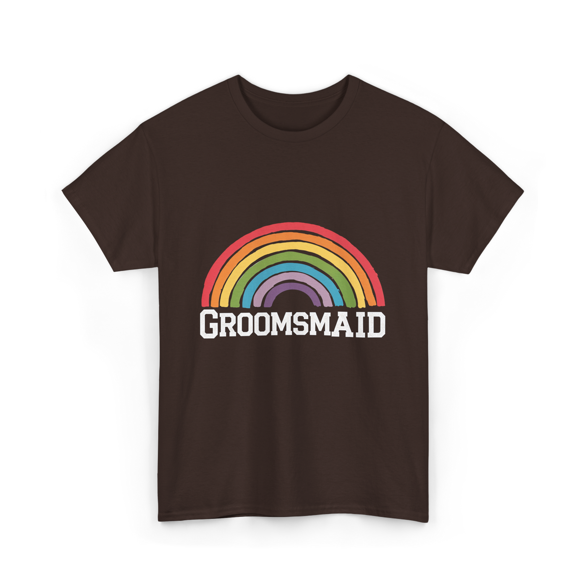 Groomsmaid Rainbow Celebration T-Shirt - Dark Chocolate