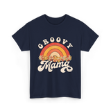 Groovy Mama Rainbow Flowers Mom T-Shirt - Navy