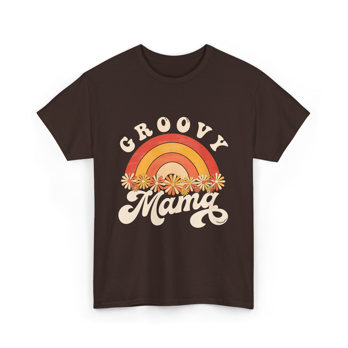 Groovy Mama Rainbow Flowers Mom T-Shirt - Dark Chocolate