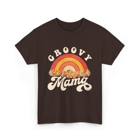 Groovy Mama Rainbow Flowers Mom T-Shirt - Dark Chocolate