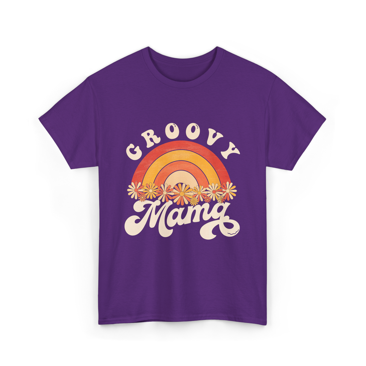 Groovy Mama Rainbow Flowers Mom T-Shirt - Purple