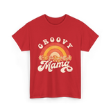 Groovy Mama Rainbow Flowers Mom T-Shirt - Red