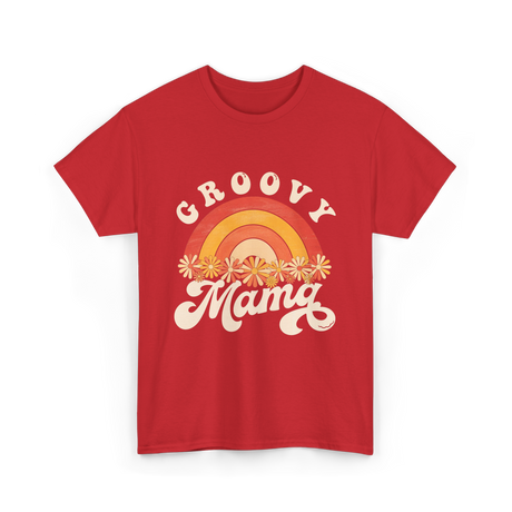 Groovy Mama Rainbow Flowers Mom T-Shirt - Red