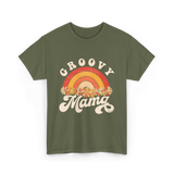 Groovy Mama Rainbow Flowers Mom T-Shirt - Military Green