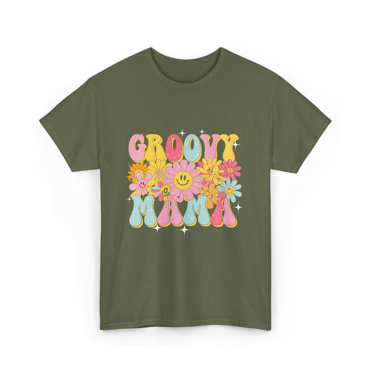 Groovy Mama Retro Mom T-Shirt - Military Green