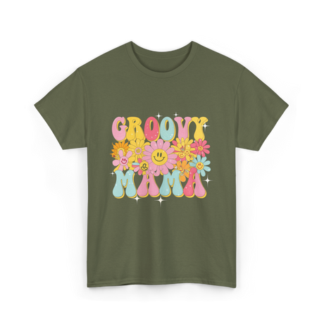 Groovy Mama Retro Mom T-Shirt - Military Green