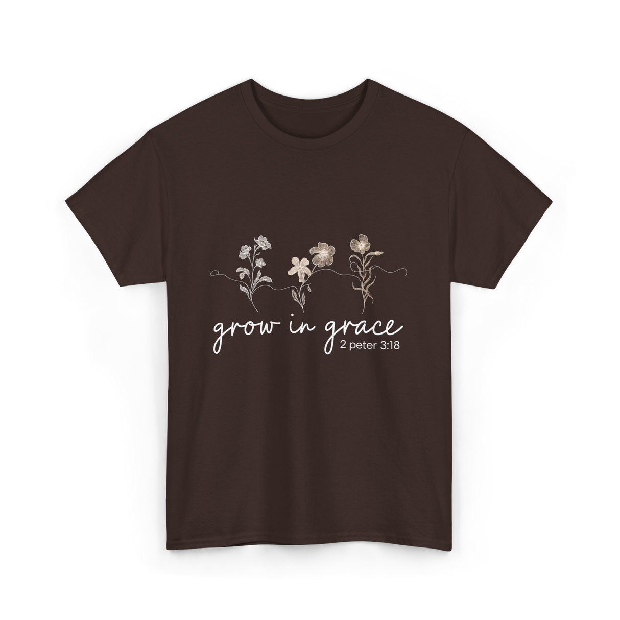 Grow in Grace Christian Faith T-Shirt - Dark Chocolate