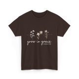 Grow in Grace Christian Faith T-Shirt - Dark Chocolate