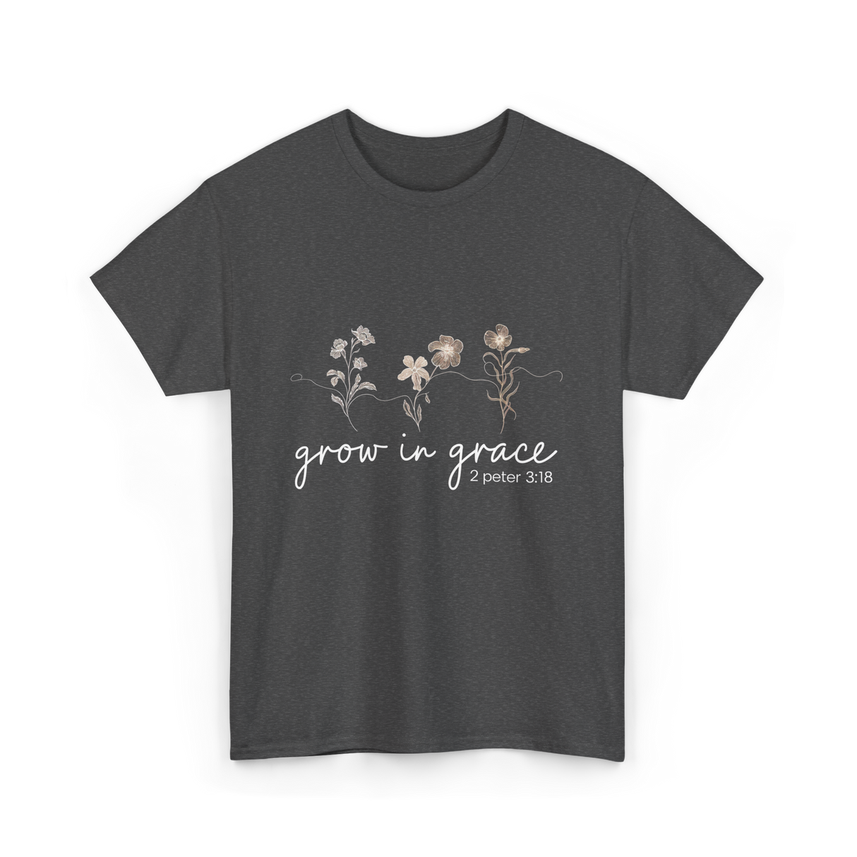 Grow in Grace Christian Faith T-Shirt - Dark Heather