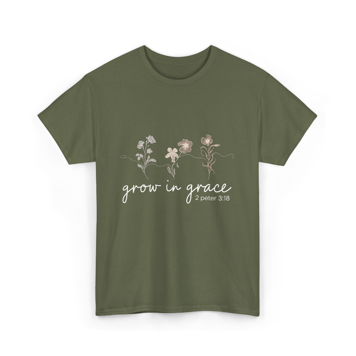 Grow in Grace Christian Faith T-Shirt - Military Green