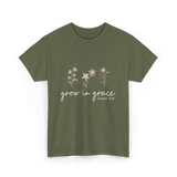 Grow in Grace Christian Faith T-Shirt - Military Green