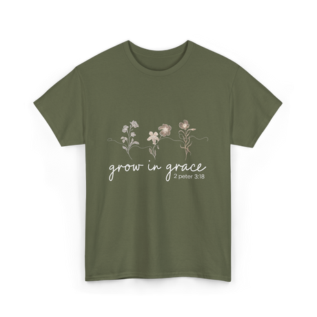 Grow in Grace Christian Faith T-Shirt - Military Green